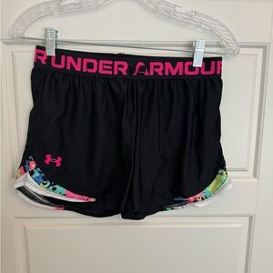 Under Armour Black and Pink Athletic Shorts with Patterned Trim